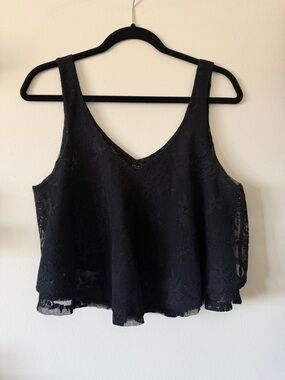 Iris|Black Lace V-Neck Crop Tank Top|Large|NWOT
